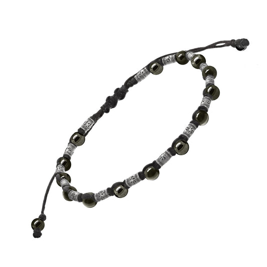 Gemstone & Sterling Silver Rivet Bead Pull Cord Bracelet in pyrite on black cord | Jan Leslie Cufflinks and Accessories.