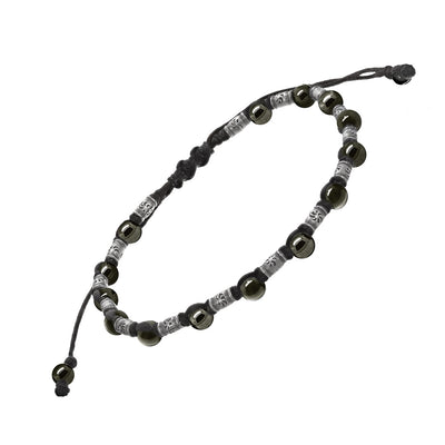 Gemstone & Sterling Silver Rivet Bead Pull Cord Bracelet in pyrite on black cord | Jan Leslie Cufflinks and Accessories. 