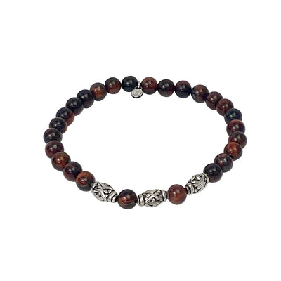 Red Tiger's Eye Gemstone Bead & Antique Spacers Elastic Sterling Silver Bracelet I Jan Leslie Cufflinks and Accessories. 