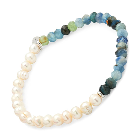 Men's Freshwater Pearl and Kyanite Gemstone Split Beaded Bracelet I Jan Leslie Cufflinks and Accessories.