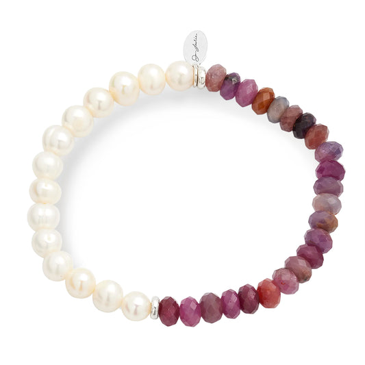 Men's Freshwater Pearl and Red Ruby Gemstone Split Beaded Bracelet I Jan Leslie Cufflinks and Accessories.