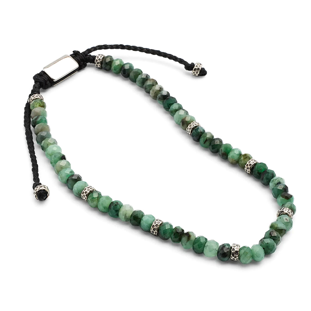 Jan Leslie Faceted Emerald Gemstone Bracelet with Black Pull Cord I Jan Leslie Cufflinks and Accessories. 
