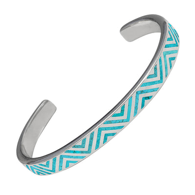 Chevron Pattern Crushed Turquoise Inlay Sterling Silver Cuff Bracelet I Jan Leslie Cufflinks and Accessories. 