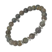Gemstone Beads and Sterling Silver Cylinder Spacer Elastic Bracelet in blue labradorite I Jan Leslie Cufflinks and Accessories. 