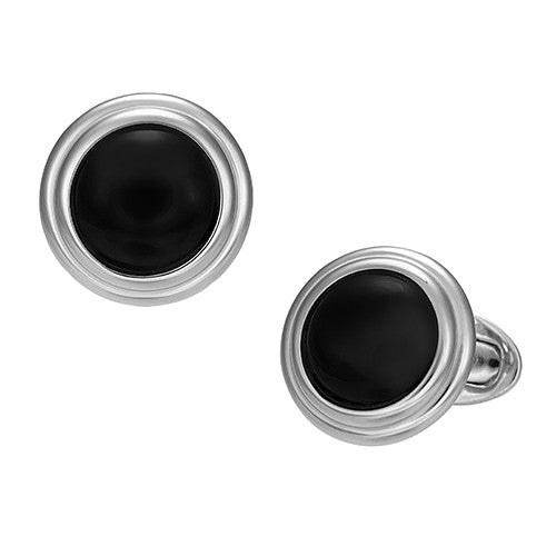 Gemstone Button Cufflinks with Thick Sterling Silver Border - Jan Leslie Cufflinks and Accessories