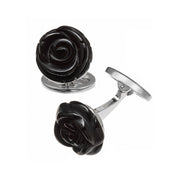 Hand-carved mother-of-pearl rose cufflinks with sterling silver toggle back — Jan Leslie.