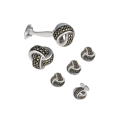 Marcasite Pave' Knot Sterling Silver Cufflinks and Tuxedo Studs I Jan Leslie Cufflinks and Accessories. 