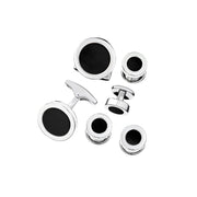 Black Onyx Gemstone Inlay Round Sterling Silver Cufflinks & Tuxedo Studs I Jan Leslie Cufflinks and Accessories