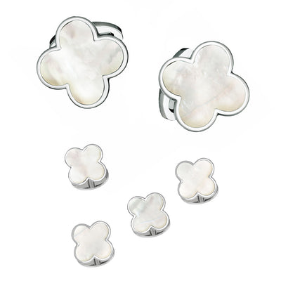 Mother of Pearl Four Leaf Clover Sterling Silver Cufflinks and Tuxedo Studs I Jan Leslie Cufflinks and Accessories. 