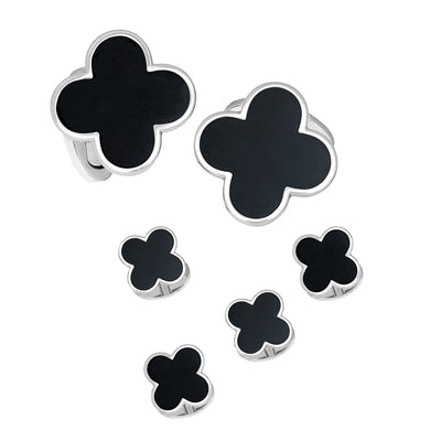 Onyx Gemstone Four Leaf Clover Sterling Silver Cufflinks and Tuxedo Studs I Jan Leslie Cufflinks and Accessories. 