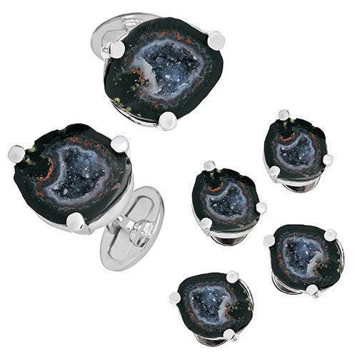 Black and Grey Druzy Crystallized Gemstone Tuxedo Formal Sets - Cufflinks and Studs - Jan Leslie Cufflinks and Accessories