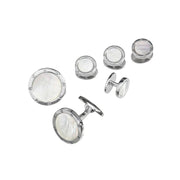 Mother of Pearl Gemstone with Rivet Etch Detail Sterling Silver Cufflinks & Tuxedo Studs I Jan Leslie Cufflinks and Accessories. 