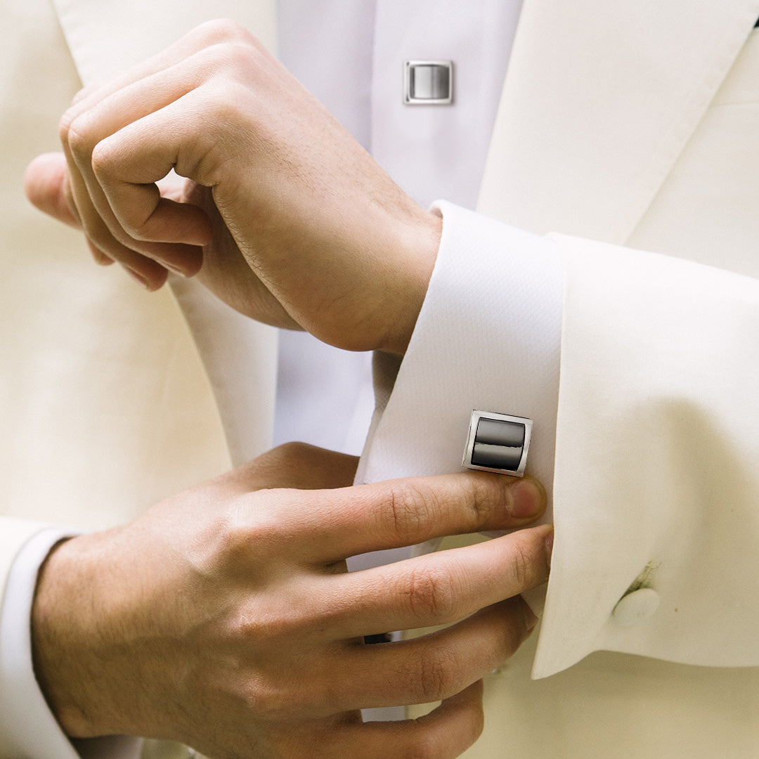 Square Domed Hematite Sterling Cufflinks & Studs