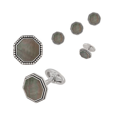 Octagon Gemstone Cufflinks and Tuxedo Studs with Antique Border - Jan Leslie Cufflinks and Accessories