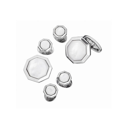 Classic Octagon Gemstone Sterling Silver Cufflinks and Tuxedo Studs with mother of pearl inlay I Jan Leslie Cufflinks and Accessories. 