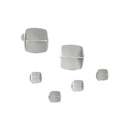 Brushed Soft Square Sterling Silver Cufflinks and Tuxedo Studs with Diamonds I Jan Leslie Cufflinks and Tuxedo Studs. 