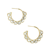 Koi Cascade Mother of Pearl Small Hoop Sterling Silver Earrings in white mother of pearl on gold I Jan Leslie Cufflinks and Accessories. 