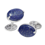 Oval Lapis Lazuli Cabochon Claw-Set Sterling Silver Cufflinks with Pyrite Flecks - Jan Leslie Cufflinks and Accessories