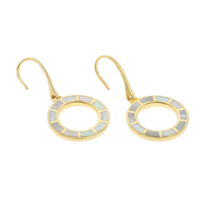 Dash Loop Dangle Gemstone 18K Gold Vermeil Sterling Silver Earrings with mother of pearl inlay | Jan Leslie Cufflinks and Accessories. 