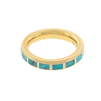 Dash Rectangle Gemstone Sterling Silver Stackable Ring in turquoise on gold | Jan Leslie Cufflinks and Accessories. 