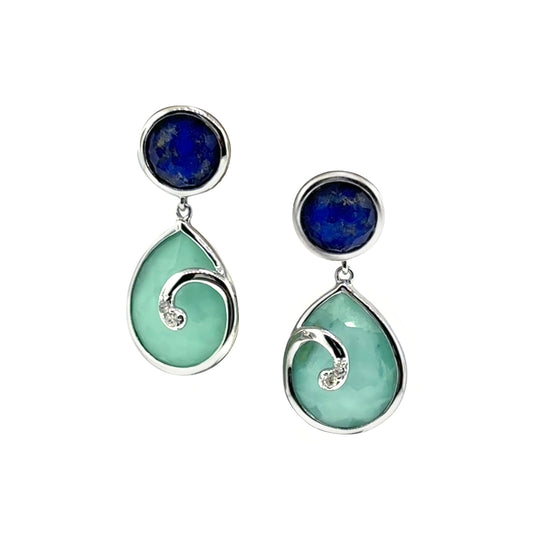 Faceted Blue Lapis, Diamonds and Faceted Doublet with Turquoise Earrings.