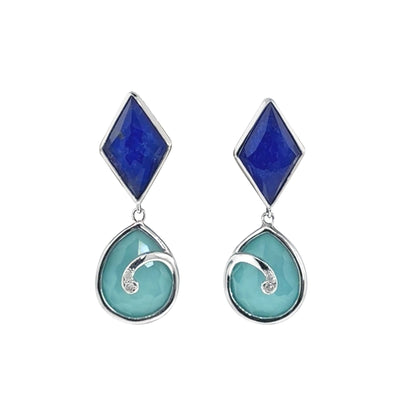 Blue Lapis Faceted Gemstones Diamonds and Turquoise Faceted Doublet Earrings I Jan Leslie Luxury Jewelry. 