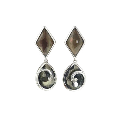 Faceted Smokey Quartz and Diamonds Sterling Silver Drop Earrings I Jan Leslie 