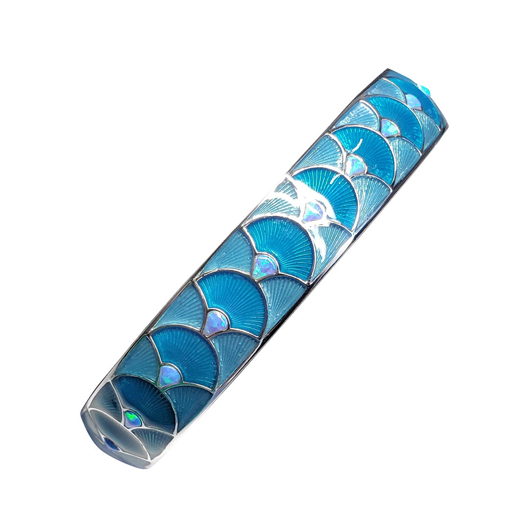 Fan Gemstone & Enamel Sterling Silver Cuff Bangle Bracelet