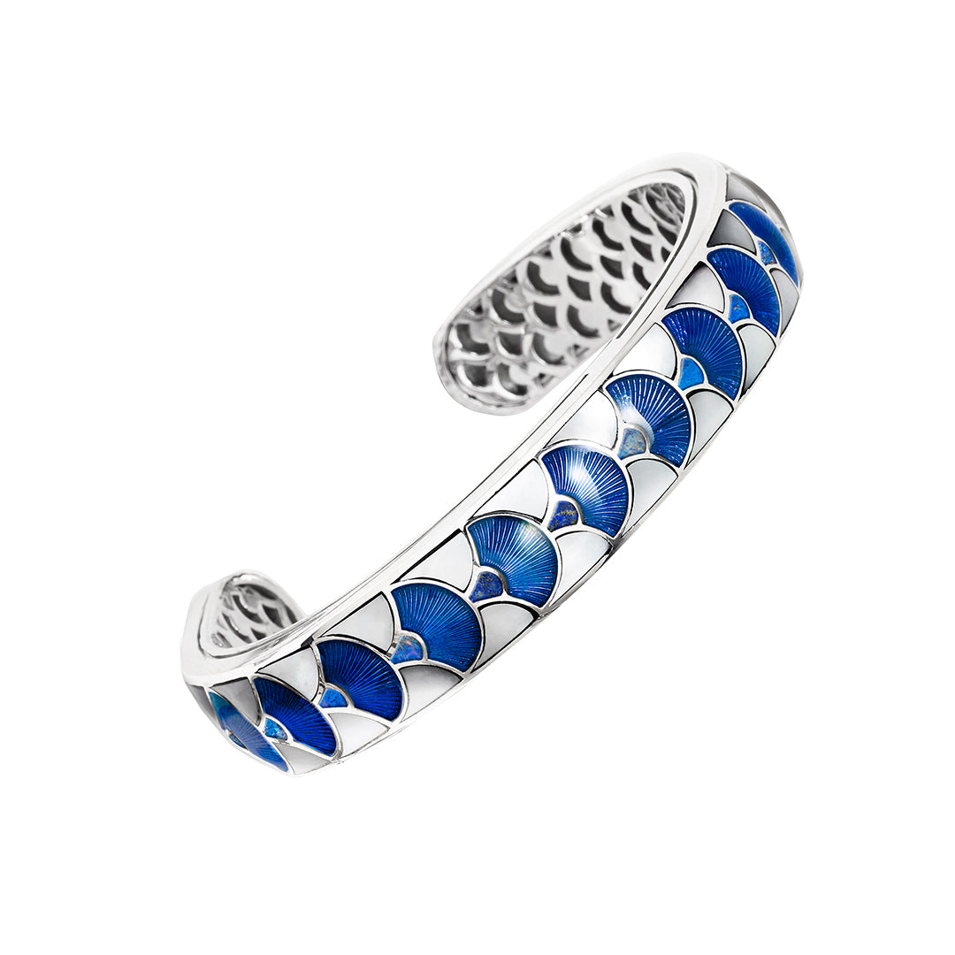 Fan Gemstone & Enamel Sterling Silver Cuff Bangle Bracelet