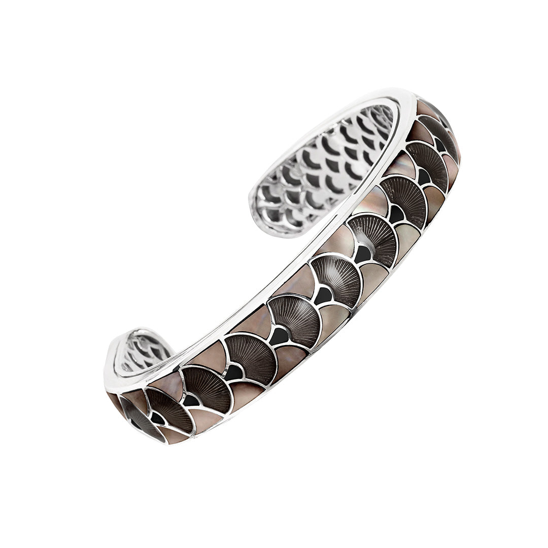 Fan Gemstone & Enamel Sterling Silver Cuff Bangle Bracelet