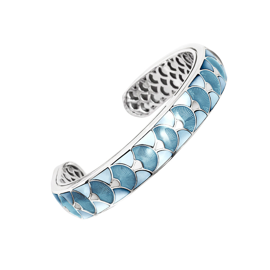 Fan Gemstone & Enamel Sterling Silver Cuff Bangle Bracelet
