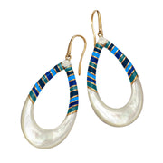 Stripe Enamel and Mother of Pearl Gemstone Teardrop 18K Gold Vermeil Sterling Silver Earrings in blue on gold I Jan Leslie Cufflinks and Accessories. 