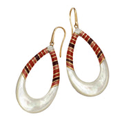 Stripe Enamel and Mother of Pearl Gemstone Teardrop 18K Gold Vermeil Sterling Silver Earrings in red on gold I Jan Leslie Cufflinks and Accessories. 