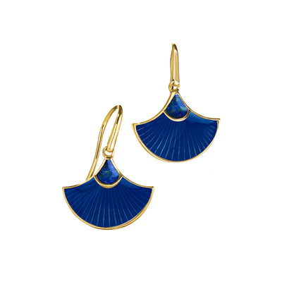 Fan Gemstone and Enamel Dangle Sterling Silver Earrings in lapis with blue on gold I Jan Leslie Cufflinks and Accessories. 