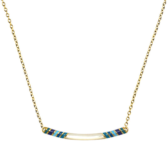 Stripe Enamel Shell Bar Sterling Necklace