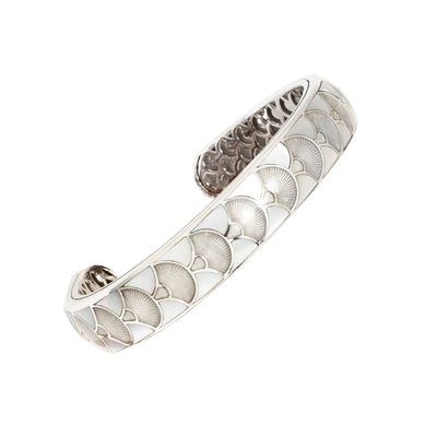 fan white silver mother of pearl cuff bangle bracelet 