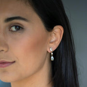 Half of female models face wearing the Fiji 18K Gold One of a Kind Gemstone Earrings. 