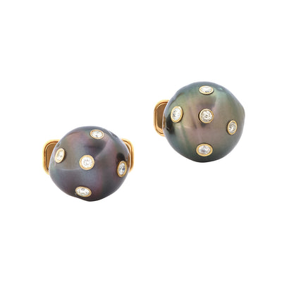 Black Pearl Confetti White Diamonds on 18K Yellow Gold Cufflinks I Jan Leslie Cufflinks and Accessories 