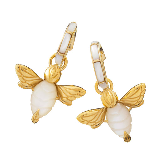 Bee Mother of Pearl Gold Vermeil Sterling Silver Huggie Earrings