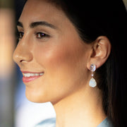 Jan Leslie 'Heaven' drop earrings in 18k gold with luminous white stone drop