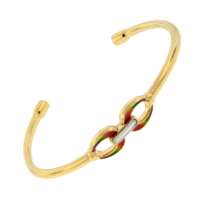 18K Gold Vermeil with Mother of Pearl and Enamel Sterling Silver Cuff Bracelet with Rainbow Enamel I Jan Leslie 
