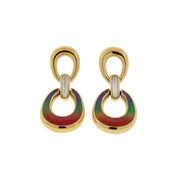 18K Gold Vermeil with Mother of Pearl and Hand Painted Enamel Sterling Silver 2-Tiered Drop Earrings with Rainbow Enamel I Jan Leslie 