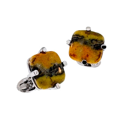 Bumble Bee Jasper Gemstone Sterling Silver Square Cufflinks- gemstone 1 in  prong setting  I Jan Leslie Cufflinks and Accessories. 