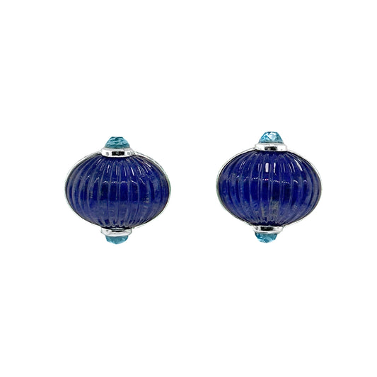 Carved Lapis Sterling Silver Post Earrings I Jan Leslie Iconic Jewelry Collection.