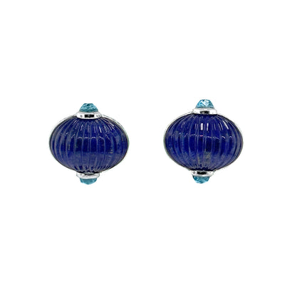 Carved Lapis Sterling Silver Post Earrings I Jan Leslie Iconic Jewelry Collection. 
