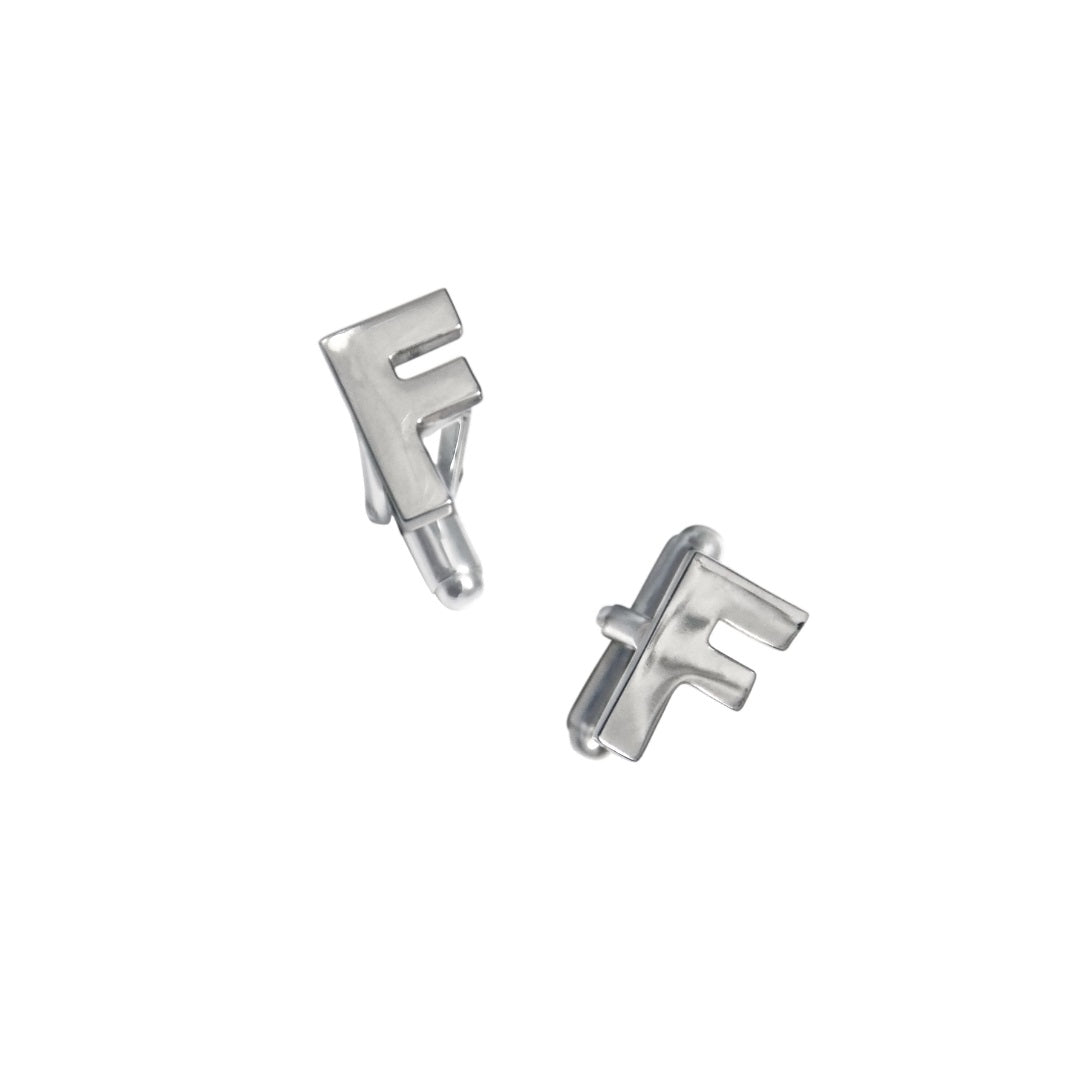 Personalized initial F sterling silver cufflinks with bullet backs