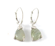 Natural labradorite trillion cabochon drop earrings in polished sterling silver with secure lever-back hoops