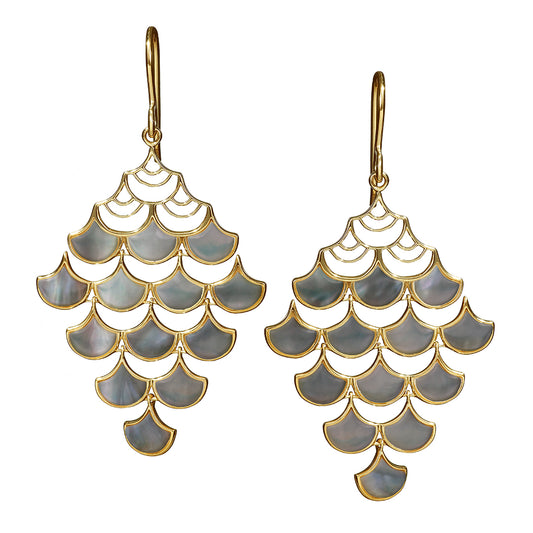 Koi Cascade Moving Mother of Pearl Show Stopper in gold with grey mother of pearl I Jan Leslie Cufflinks and Accessories.