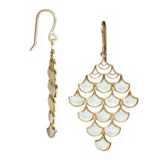 Front and side view of Jan Leslie's Koi Cascade Moving Mother of Pearl Show Stopper in gold with white mother of pearl. 