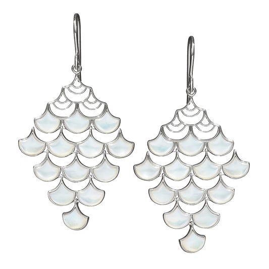 Koi Cascade Moving Mother of Pearl Show Stopper in silver with white mother of pearl I Jan Leslie Cufflinks and Accessories.